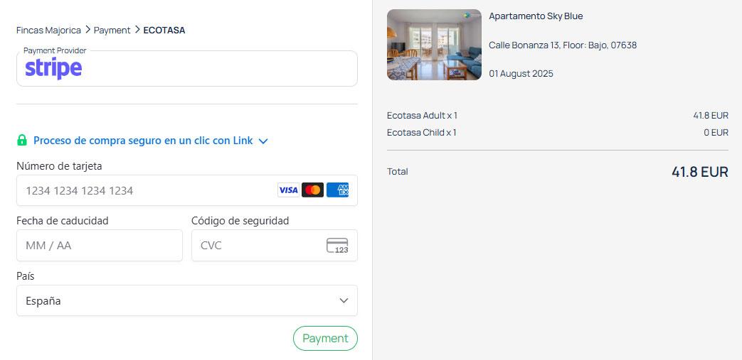 Image of a guest paying the ecotax via mobile